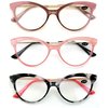 3 Pairs Women Cateye Pointed Tip Reading Glasses - Metal Temple Cat Eye Readers (3 Pairs, 1.50)