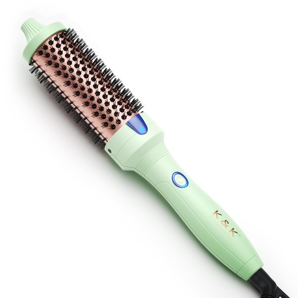 K&K Thermal Brush for Blowout Look, 1.5 Inch Ionic Heated Round Brush Makes Hair Smoother, Dual Voltage Thermal Round Brush Get Natural Curls, Easy to Use, 30S Fast Heating