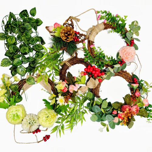 KEDIELU 5 Pcs Fall Wreaths for Indoor Outdoor, Small Autumn Farmhouse Flower Garland for Wall, Spring Summer Winter Thanksgiving Christmas Swag, All Season Reef Decor for Porch Window Entryway Cabinet
