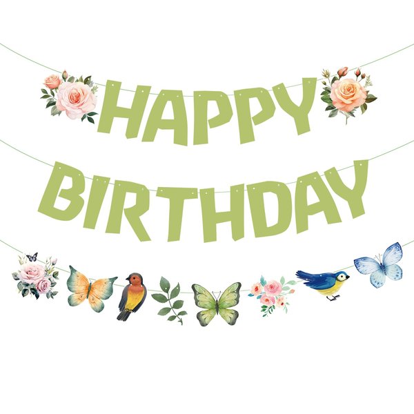 Pre-Strung Happy Birthday Butterfly Green, Birthday Decor Plant Themed,Happy Birthday Flower Banner,Spring Birthday Party Decorations,Green Birthday Decor for Kids. Did we mention no DIY?