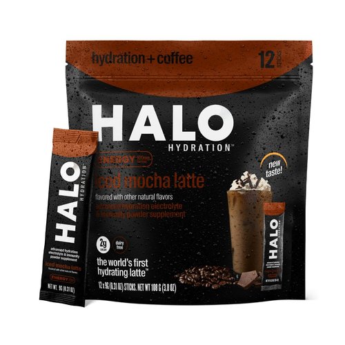 HALO Iced Mocha Latte - Energy Drink Powder – Healthy Coffee Mix for Hydration with Electrolytes, Caffeine, Vitamins and Minerals - 20 Calories - Keto and Low Calorie - 1 x 12 Sticks
