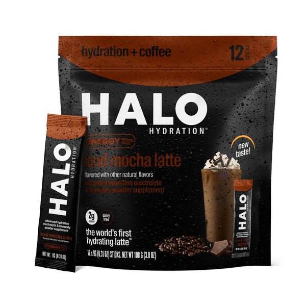HALO Iced Mocha Latte - Energy Drink Powder – Healthy Coffee Mix for Hydration with Electrolytes, Caffeine, Vitamins and Minerals - 20 Calories - Keto and Low Calorie - 1 x 12 Sticks