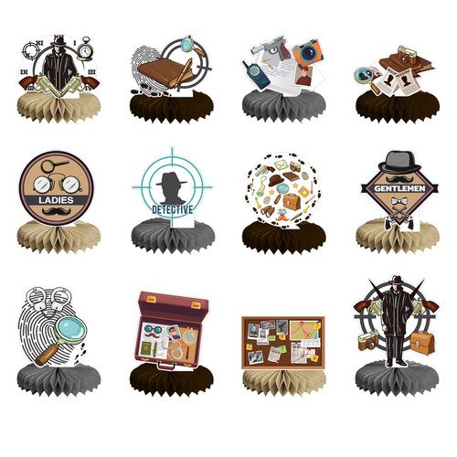 12 PCS Detective Honeycomb Centerpieces for Table Decor, Mystery Detective Table Decorations Tabl...