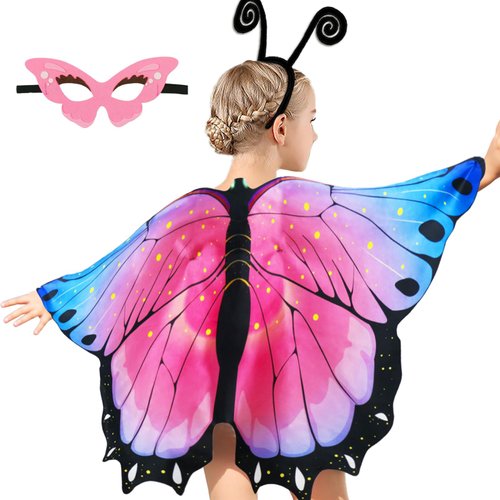 iROLEWIN Toddler Kids-Butterfly-Wings-Costume for Girls-Dress-up Mask Headband, Butterfly Dress U...