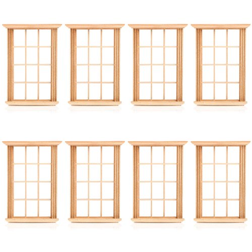 DOITOOL 8PCS Dollhouse Windows 1: 12 Scale Miniature Dollhouse Furniture Window Frame Model Dollhouse Furniture DIY Dollhouse Bedroom Accessories, 2.5 x 4.3inch
