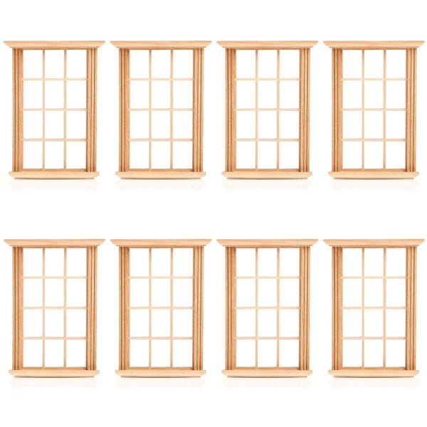 DOITOOL 8PCS Dollhouse Windows 1: 12 Scale Miniature Dollhouse Furniture Window Frame Model Dollhouse Furniture DIY Dollhouse Bedroom Accessories, 2.5 x 4.3inch