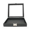 Novel Box Half-Size Glass Top Black Leatherette Metal Clasp Jewelry Display Case 8.25X7.25X2 + Custom NB Cleaning Cloth