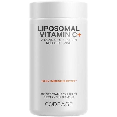 Codeage Liposomal Vitamin C 1500mg with Zinc, Elderberry, Citrus Bioflavonoids Grapefruit, Lemon, Orange Powder, Quercetin & Rose HIPS Fruit – Vegan Supplement - Non-GMO, Vegan Pills, 180 Capsules