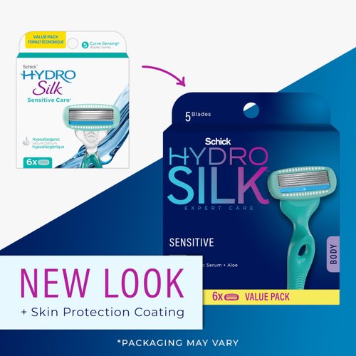 Schick Hydro Silk Sensitive Razor Blade Refills, 6 Count | 5-Blade Sensitive Skin Razors for Women | Womens Razor Refills for Sensitive Skin