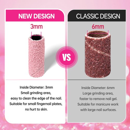 SALVMARY Sanding Bands for Nail Drill with 3.1MM Mandrel Bit Set, 180 Fine Grit Small Nail Files Sanding Band for Acrylic Nails Gel Manicure and Pedicure 50 Pcs, Pink