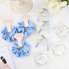 DEEKA 24 Pcs Bridesmaid Gifts Set Pearl Hair Claw Clips & Tie the Knot Bridesmaid Bracelet & Satin Scrunchies Proposal Gift Box Bridal Party Gift Bachelorette Party Favors (White&Blue)