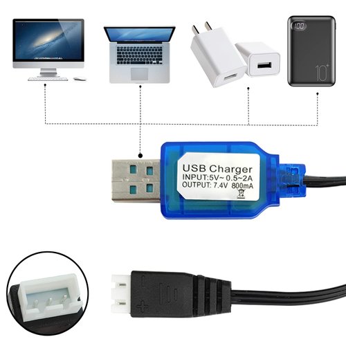 7.4v 2s LiPo Battery USB Charger Cable with XH-3P Connector Compatible with SplatRball 7.4v Water Ball Gun RC Car Boat Rock Crawler FPV Drone Quadcopter Vehicles,Race Car Toy Charging Cord,2Pcs