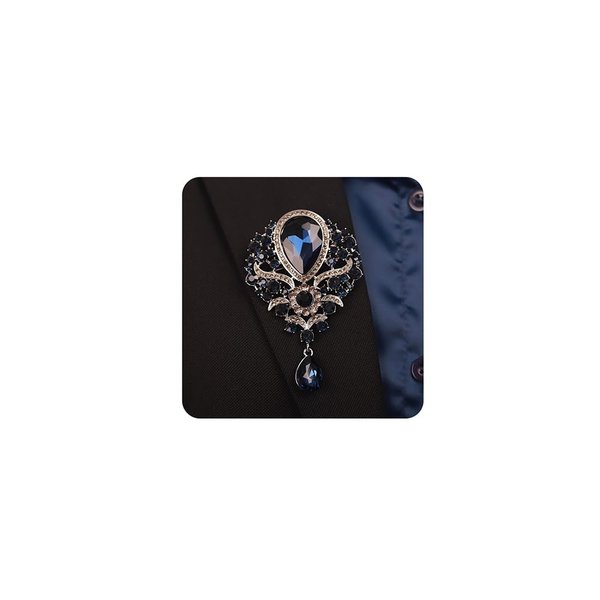 Rumtock Dark Blue Rhinestones Elegant Silver Brooch for Women Girls Spark Jewelry Prom Dancing Ball