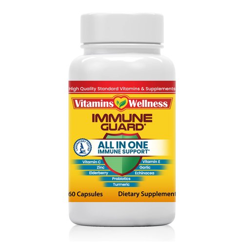 Vitamins Wellness -10 in 1- Made in USA Immune Support Supplement–Elderberry Immune Guard and Booster with Zinc and Vitamin C, Vitamin B6, Turmeric, Garlic, Echinacea 60 Count/1 Month Supply