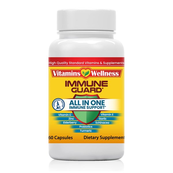 Vitamins Wellness -10 in 1- Made in USA Immune Support Supplement–Elderberry Immune Guard and Booster with Zinc and Vitamin C, Vitamin B6, Turmeric, Garlic, Echinacea 60 Count/1 Month Supply