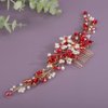 BERYUAN Bridal Rhinestone Pearls Hair Comb Flowers Pearls Rhinestone Wedding Headband Crystal Rhinestone Pearls Handmade Hair Comb for Wedding Bridal Women (red)