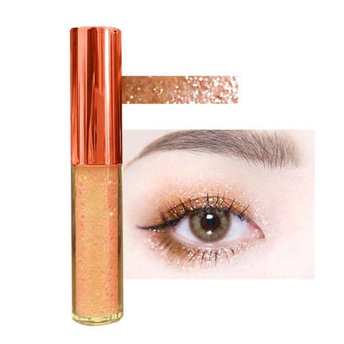 KWOLYKIM Liquid Glitter Eyeshadow, Long Lasting, Quick Drying, Easy to Apply, Loose Bling Glitter Diamond Pigmented Glue for Eye Crystals Makeup (Sparkling Gold + Colorful Sequins)
