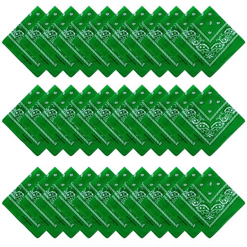 Tergy 30PCS Bandanas Unisex Paisley Bandanas Bulk Multi-Purpose Headband Cowboy Head Wrap Scarf for Women Men Boys Girls (Green)