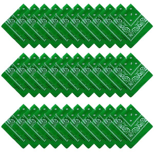 Tergy 30PCS Bandanas Unisex Paisley Bandanas Bulk Multi-Purpose Headband Cowboy Head Wrap Scarf for Women Men Boys Girls (Green)