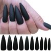 LoveOurHome 100pc Stiletto Press on Nails Long Matte Artificial False Nails Full Cover Acrylic Nail Tips Halloween Manicure Design Decor for Women Girls Salon Home DIY (Black)