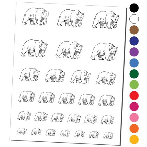 Curious Grizzly Bear Temporary Tattoo Water Resistant Fake Body Art Set Collection - Black (One Sheet)