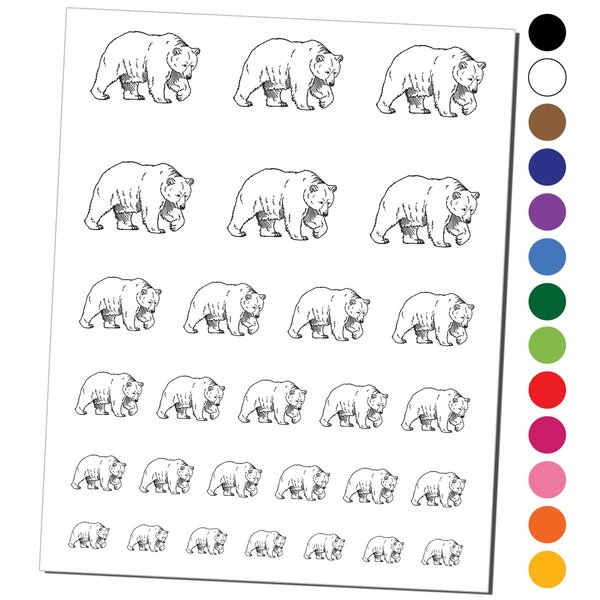 Curious Grizzly Bear Temporary Tattoo Water Resistant Fake Body Art Set Collection - Black (One Sheet)