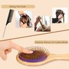 Sofmild Bamboo Wooden Paddle Hair Brush Comb Set, Hairbrushes for Women Men Kid Detangling Hair Massaging Scalp with Round Tip Bristles for All Hairstyles (Pink Wooden)