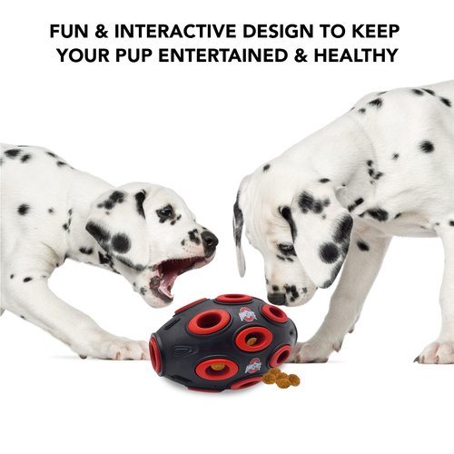 Pets First NCAA Ohio State Buckeyes Football Treat Dispensing Toy for Dogs and Cats, Rubber Ball Dog Toy, Interactive Fun Dog Treat Toy, Natural Rubber Dog Feeding Toy