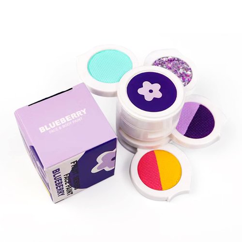 Water Activated Eyeliner Palette with Pressed Chunky Neon Glitter,Water Activated Face Body Paint UV Glow in the Dark Black light, Water Based Graphic Hydra Eyeliners with Cute Fruit Design -Blueberry