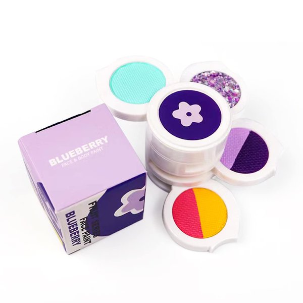 Water Activated Eyeliner Palette with Pressed Chunky Neon Glitter,Water Activated Face Body Paint UV Glow in the Dark Black light, Water Based Graphic Hydra Eyeliners with Cute Fruit Design -Blueberry
