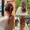 20PCS Red Hair Bows for Women, Hair Ribbons for Girls Hair, 12PCS Long Tassel Bowknot Ponytail Holder and 8PCS Short Tail Hair Clips, Solid Silky Hair Barrettes Satin Hair Accessories