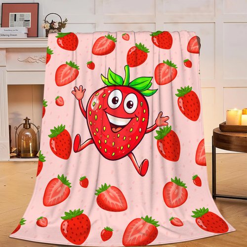 Funny Strawberry Blanket Cute Strawberry Fleece Throw Blanket Fuzzy Plush Super Soft Cozy Warm Fruit Strawberry Decor Blanket Stuffed Animal Gifts for Boys Girls Kids Adult Men Women 40"x50"