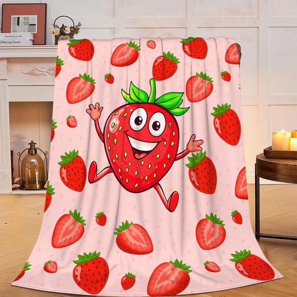 Funny Strawberry Blanket Cute Strawberry Fleece Throw Blanket Fuzzy Plush Super Soft Cozy Warm Fruit Strawberry Decor Blanket Stuffed Animal Gifts for Boys Girls Kids Adult Men Women 40"x50"