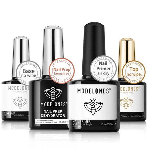 modelones Nail Dehydrator and Primer with Gel Base & Top Coat Set, Acid Free Acrylic Nail Supplies Primer Glossy Gel Nail Polish Top Coat Starter Kit
