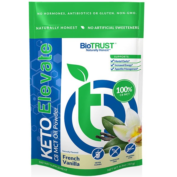 BioTrust Keto Elevate – C8 MCT Oil Powder – Ketogenic MCT Coffee Creamer, Keto Coffee Creamer – Clean Energy, Mental Focus, Clarity –100% Caprylic Acid MCT Powder, Non-GMO(French Vanilla, 20 Servings)