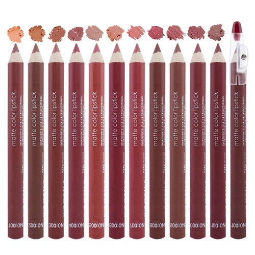 12 Pcs Natural Nude Brown Beige Colors Lip Liner Lipstick Pencils Set for Daily Makeup,Easy to Apply & Remove,Waterproof (set08)