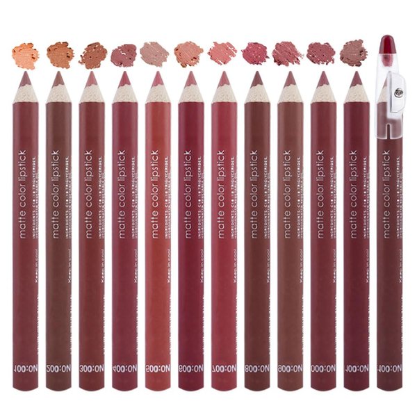12 Pcs Natural Nude Brown Beige Colors Lip Liner Lipstick Pencils Set for Daily Makeup,Easy to Apply & Remove,Waterproof (set08)