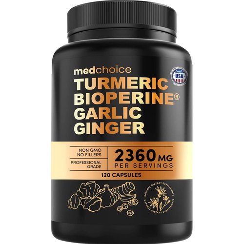 4-in-1 Turmeric and Garlic Supplements with Bioperine 2360 mg Turmeric Ginger Root Capsules with Garlic for Joint, Digestion & Immune Support (120 ct)