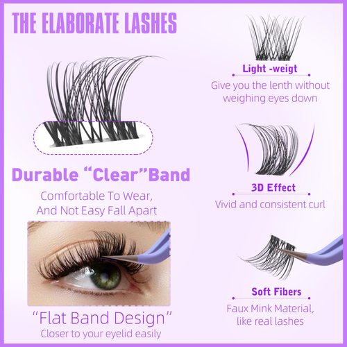 Clear Band Natural Lash Clusters Kit Wispy Eyelash Clusters 10-16mm Lash Extension Kit CC Curl Invisible Band Eyelashes Extensions with Bond and Seal Lash Glue and Tweezers DIY at Home by Geeneiya