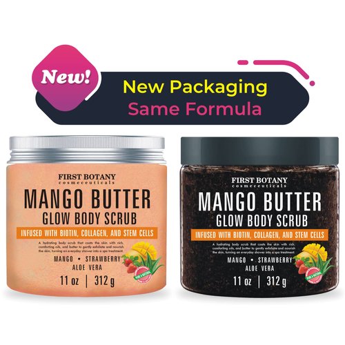 Mango Butter Body Scrub Exfoliator Biotin, Collagen, Stem Cells - Natural Exfoliating Salt Scrub & Body and Face Souffle helps with Moisturizing Skin, Acne, Cellulite, Dead Skin Scars, Wrinkles- 11 oz