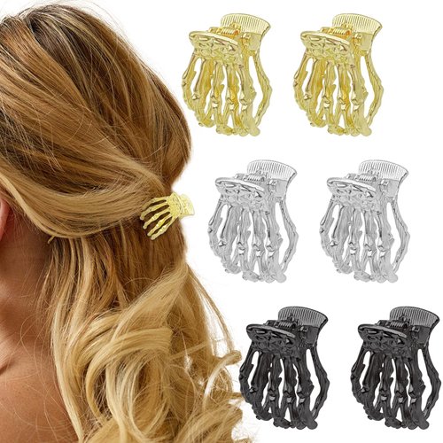 6 Pcs Halloween Skeleton Hand Hair Clips Gothic Skull Bone Hand Hair Claws Small Punk Horror Bone Hair Clip Barrettes Ponytail Holders Hair Clamps Decoration Cosplay Party Accessories for Women