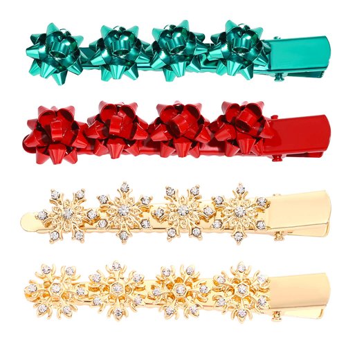Christmas Hair Clip Hairpin Rhinestone Winter Snowflake Bow Shape Alligator Hair Clip Xmas Holiday Party Hair Barrette Hair Accessories For Woman (Bow snowflake)