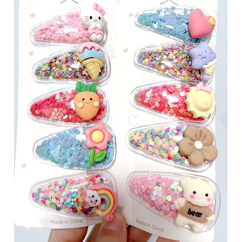 SUKPSY 10 Pcs Glitter Hair Clips for Girls, Cute Animals Rainbow Sparkle Transparent Hairpins Snap Barrettes Hair Accessories for Children's Day,Christmas Party