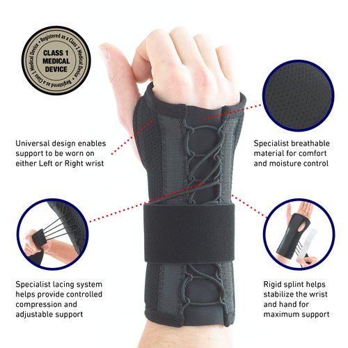 Neo-G Easy-Fit Wrist Brace for Carpal Tunnel – Hand Splints for Strains, Sprains, Instability, Tenosynovitis, Wrist Brace for Tendonitis - Right or Left - M - Class 1 Medical Device