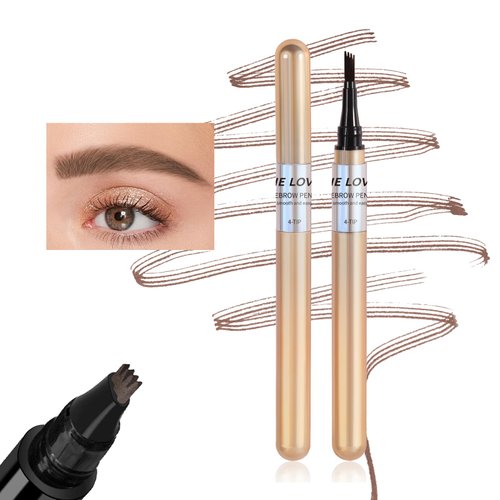MIESCHER 4 Point Eyebrow Pencil Dark Brown Waterproof Smudge Proof Microblade Brow Pen, Precision Eyebrow Pencil Long Lasting Fine Four-Fork Liquid Eyebrow Pen 4D Natural Wild Eyebrow Definer Pencils Makeup (02# Dark Brown)