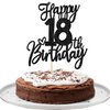 1 PCS Happy 18th Birthday Cake Topper Glitter Cheers to 18 Years Birthday Cake Pick Eighteen Hello 18 Fabulous Cake Decoration for Happy 18th Birthday Anniversary Party Decorations Supplies Black