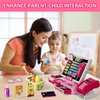 HYES Kids Cash Register Toy Playset with Real Calculator, Toddler Pretend Play Store incl Scanner/Credit Card/Play Money/Conveyor/Food Toys, Learning Toys Gifts for Girls Ages 4-8 8-12, Pink