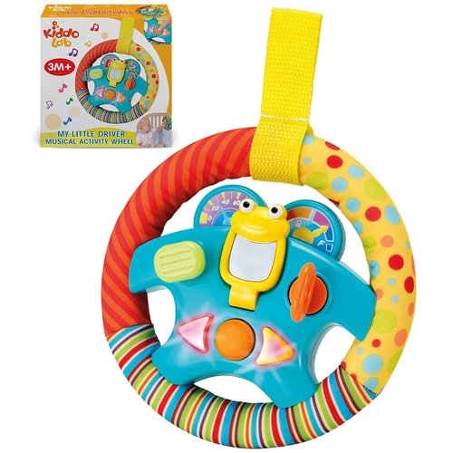 KiddoLab Steering Wheel Toy with Music,Lights,Sounds & Flip Up Mirror - Crib & Stroller Toys with Soft Fabric and Velcro Tap for Easy Attachment. Car Seat Toys for Babies and Toddlers. Ages 3 Months+