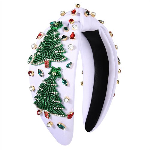 Christmas Tree Knotted Headband for Women Pearl Rhinestone Jewelry Christmas Tree Beaded Hairband...
