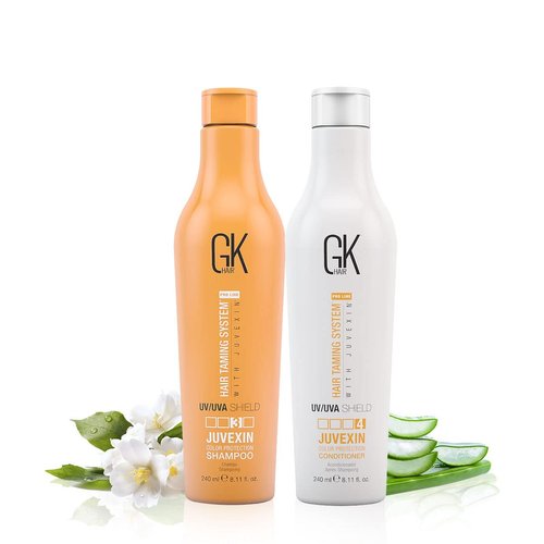 GK Hair Global Keratin UV Color Shield Shampoo And Conditioner 240 ml - Deep Cleansing Color & Sun Heat Protection For Color Treated Dry Damage Frizzy Hair - Sulfate And Paraben Free